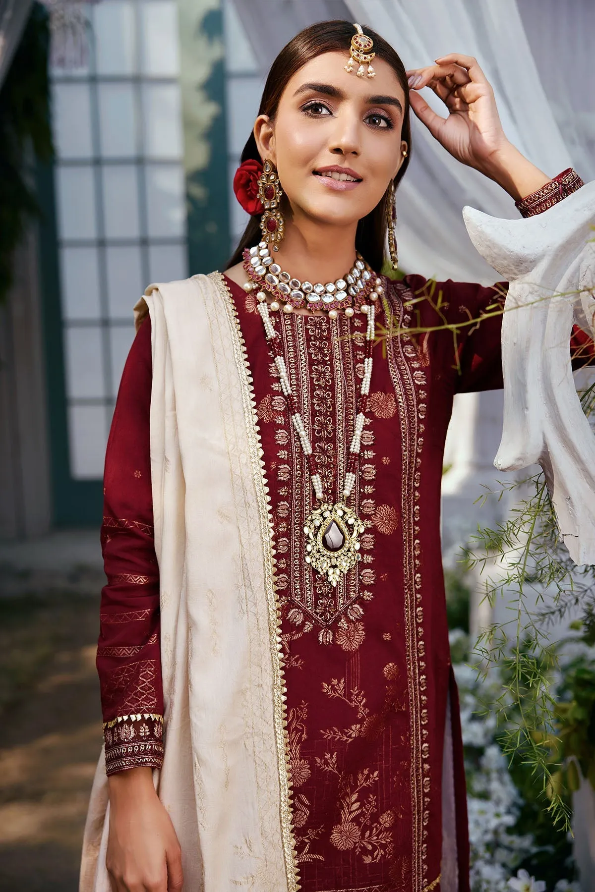 Pakistani Traditional Maroon Kameez trousers with Dupatta Eid Dress