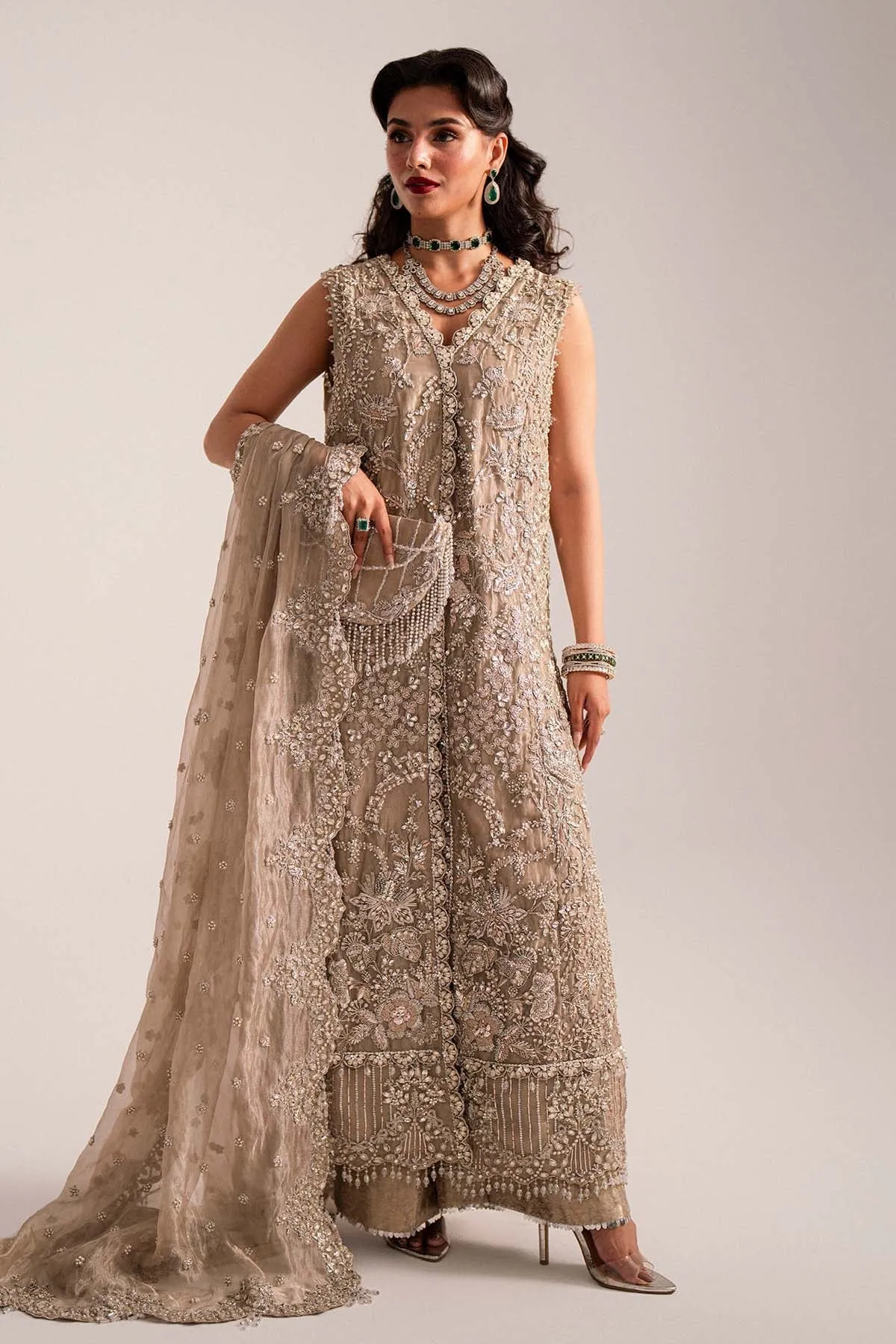Pakistani Wedding Dress in Ivory Kameez Trouser Style