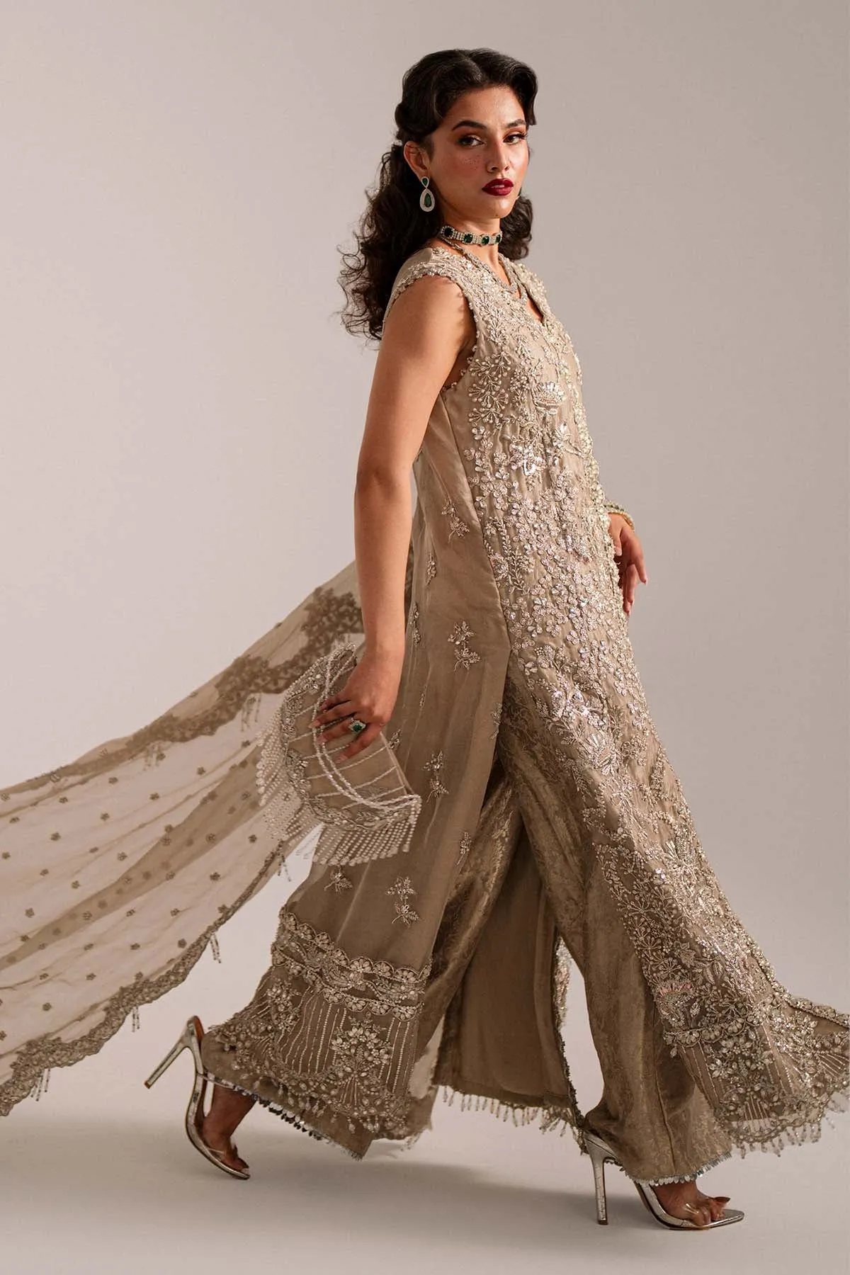 Pakistani Wedding Dress in Ivory Kameez Trouser Style
