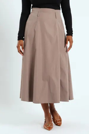 Panelled Flared Twill Midaxi Skirt - Taupe