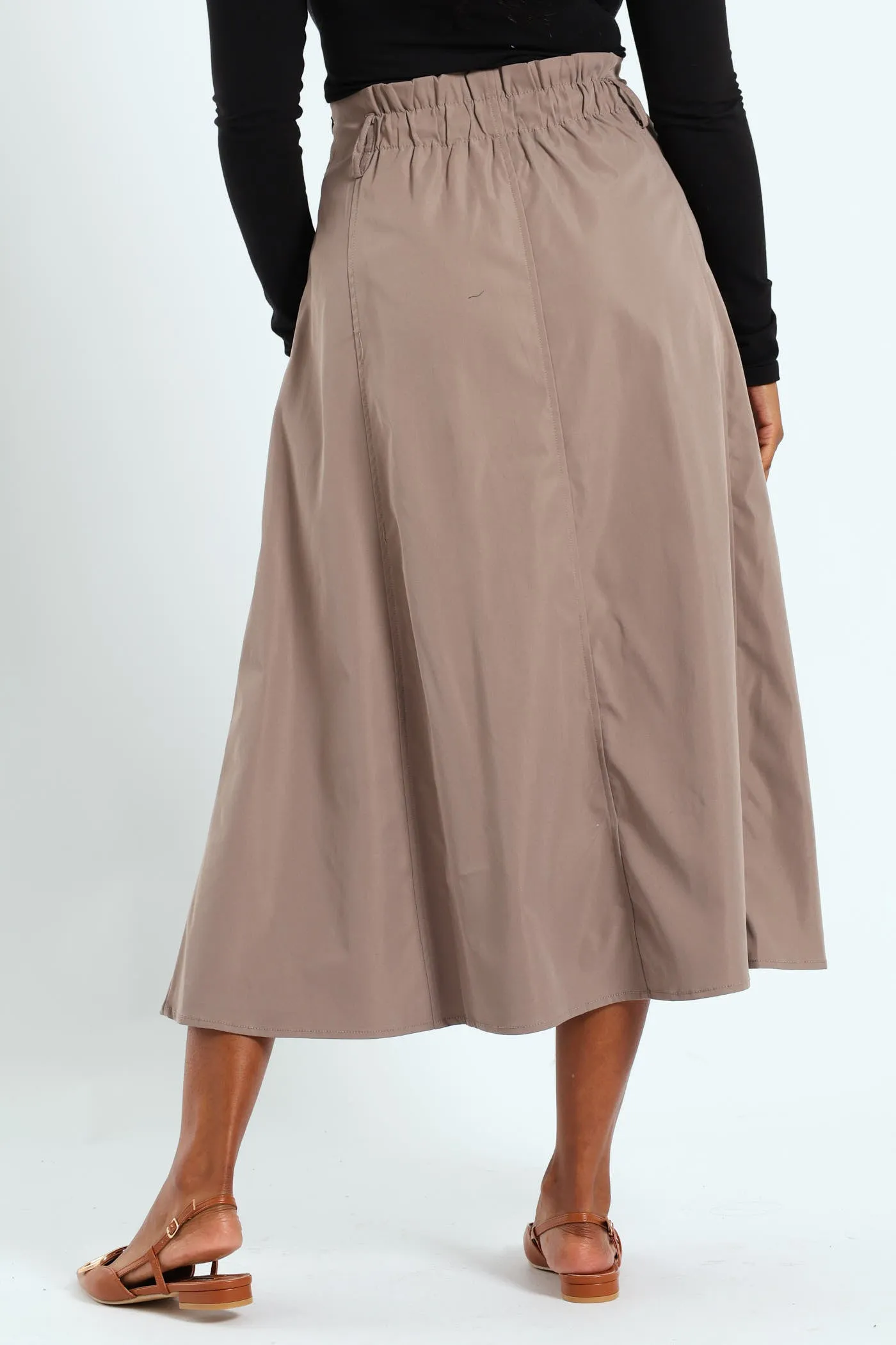 Panelled Flared Twill Midaxi Skirt - Taupe