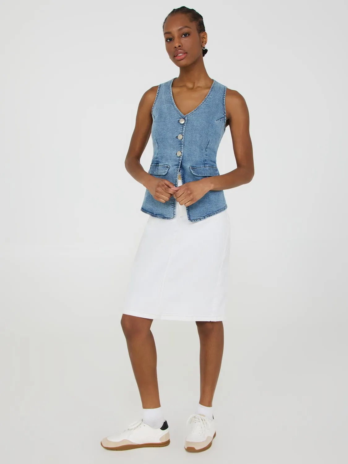 Patch Pocket Denim Pencil Skirt