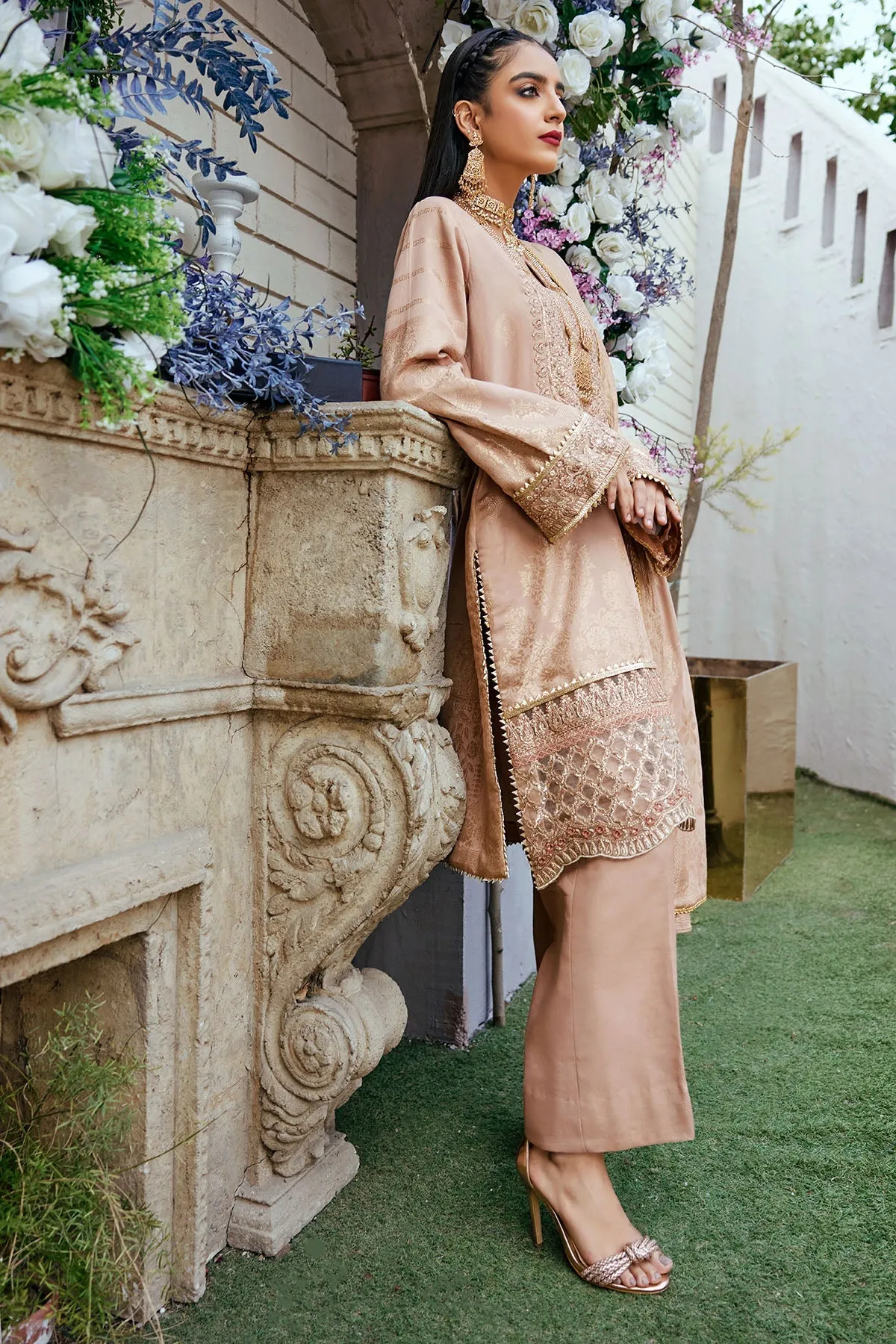 Peach Color Embroidered Kameez Trousers Pakistani Eid Dress