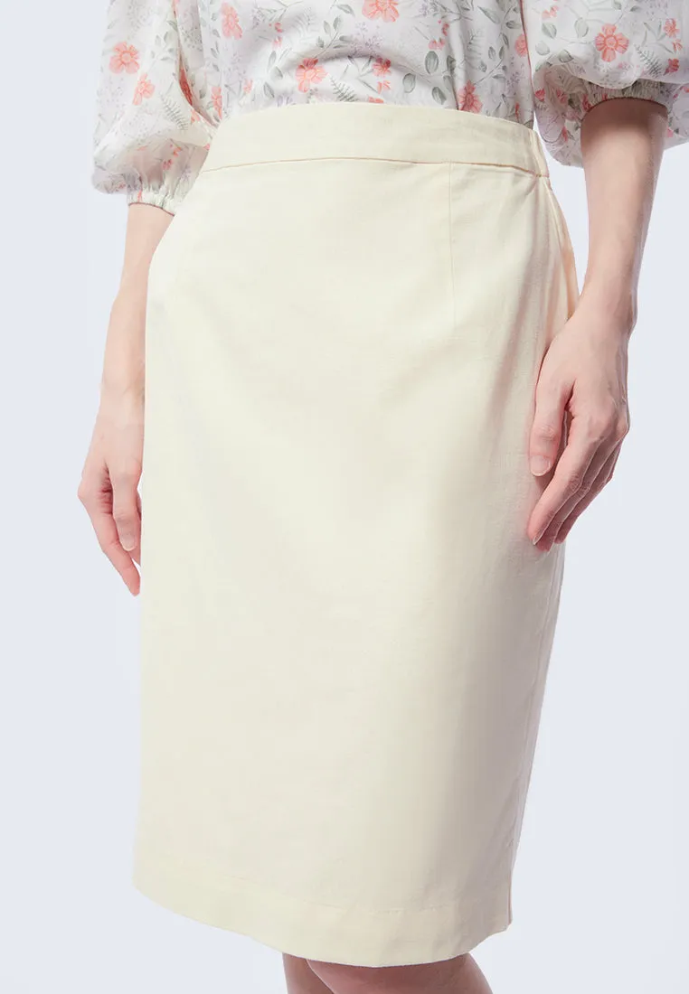 Pencil Skirt with Elasticated Waist Ecru