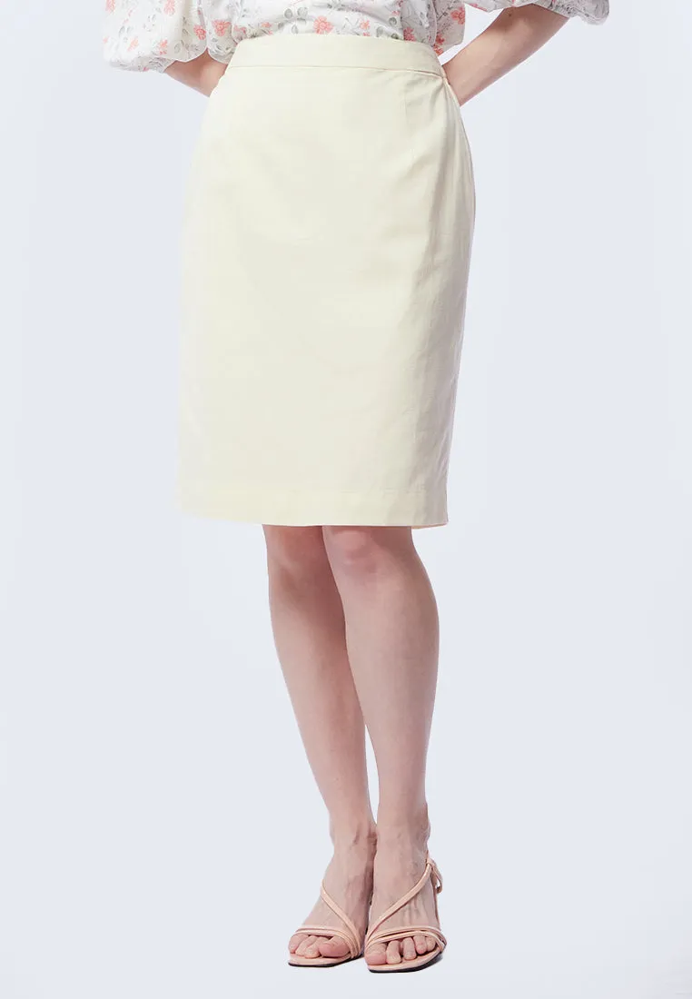 Pencil Skirt with Elasticated Waist Ecru