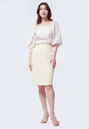 Pencil Skirt with Elasticated Waist Ecru