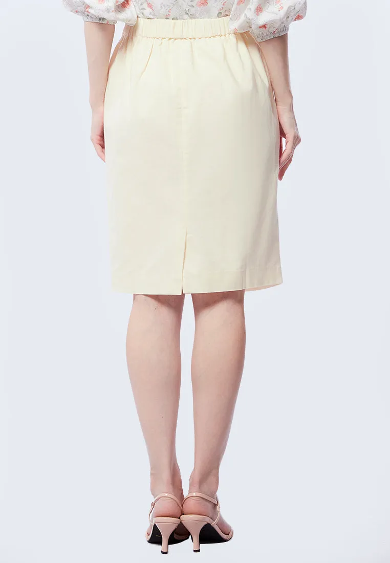 Pencil Skirt with Elasticated Waist Ecru