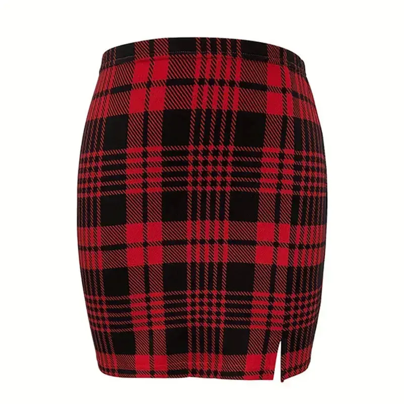 Plaid Skirt Sexy Micro Skirt Offiece Lady Red Green Elegant Pencil Mini Skirts Streetwear High Waist Lady Short Skirt for Women