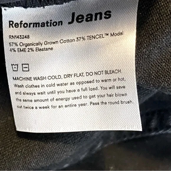 Reformation Wash Gibson Black Jeans 31