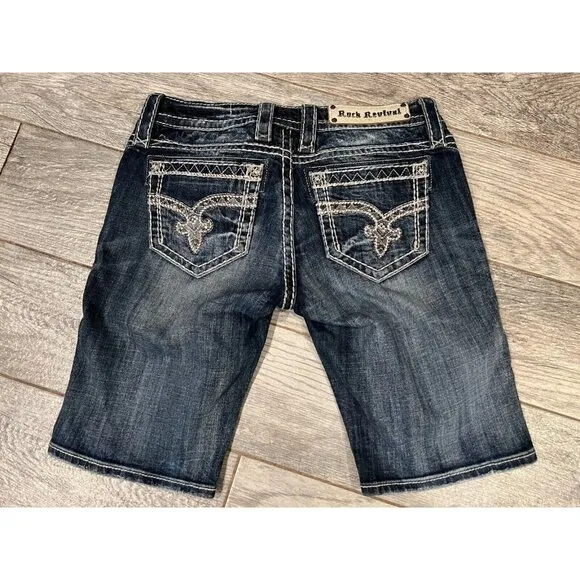 Rock Revival Denim Shorts Sherry Bermuda size 26 Distressed‎ Embellished Bling