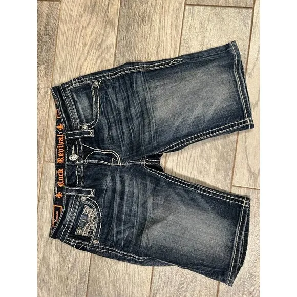Rock Revival Denim Shorts Sherry Bermuda size 26 Distressed‎ Embellished Bling
