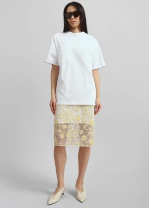 Rotate Flower Beads Pencil Skirt - Egret Comb