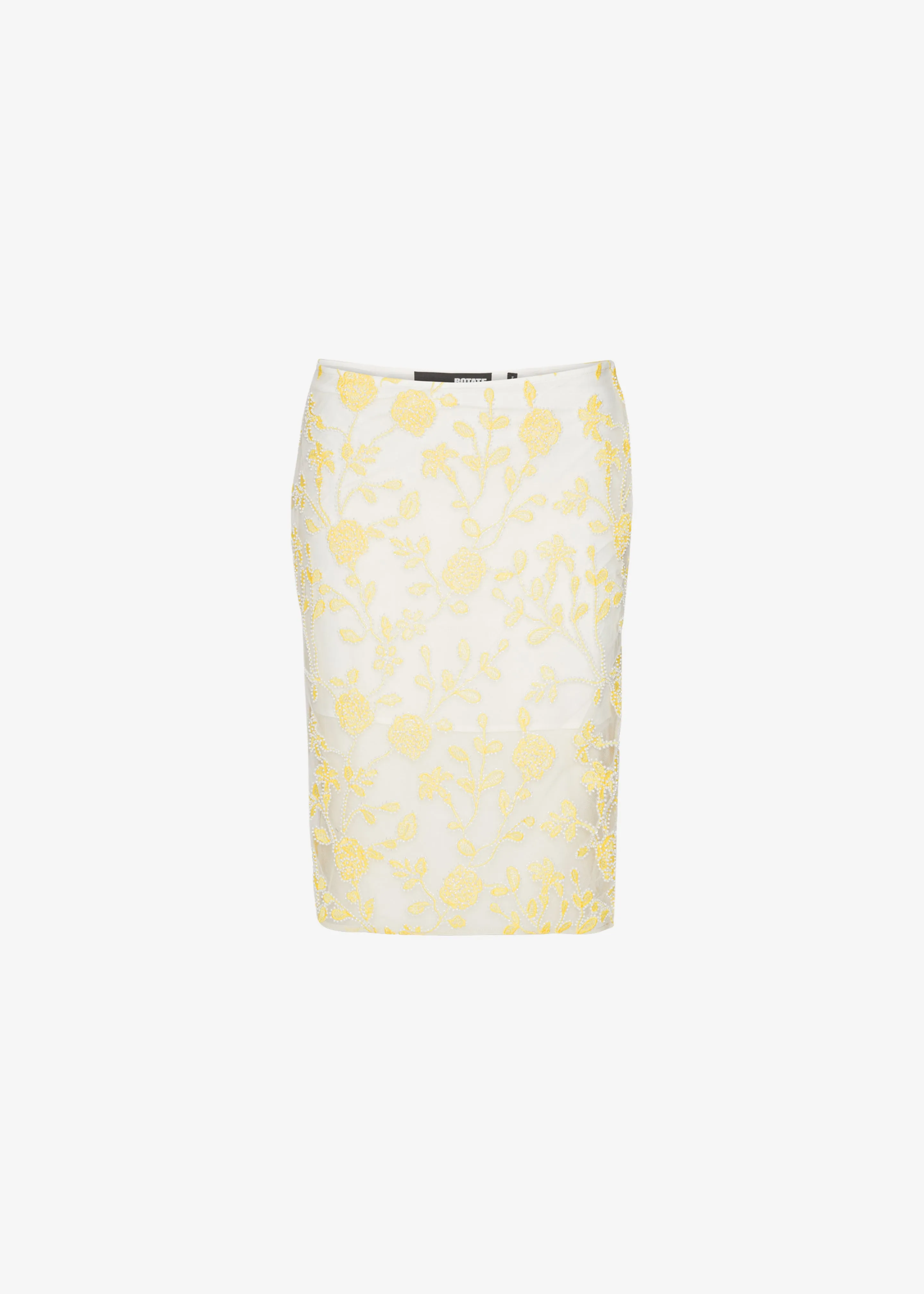 Rotate Flower Beads Pencil Skirt - Egret Comb