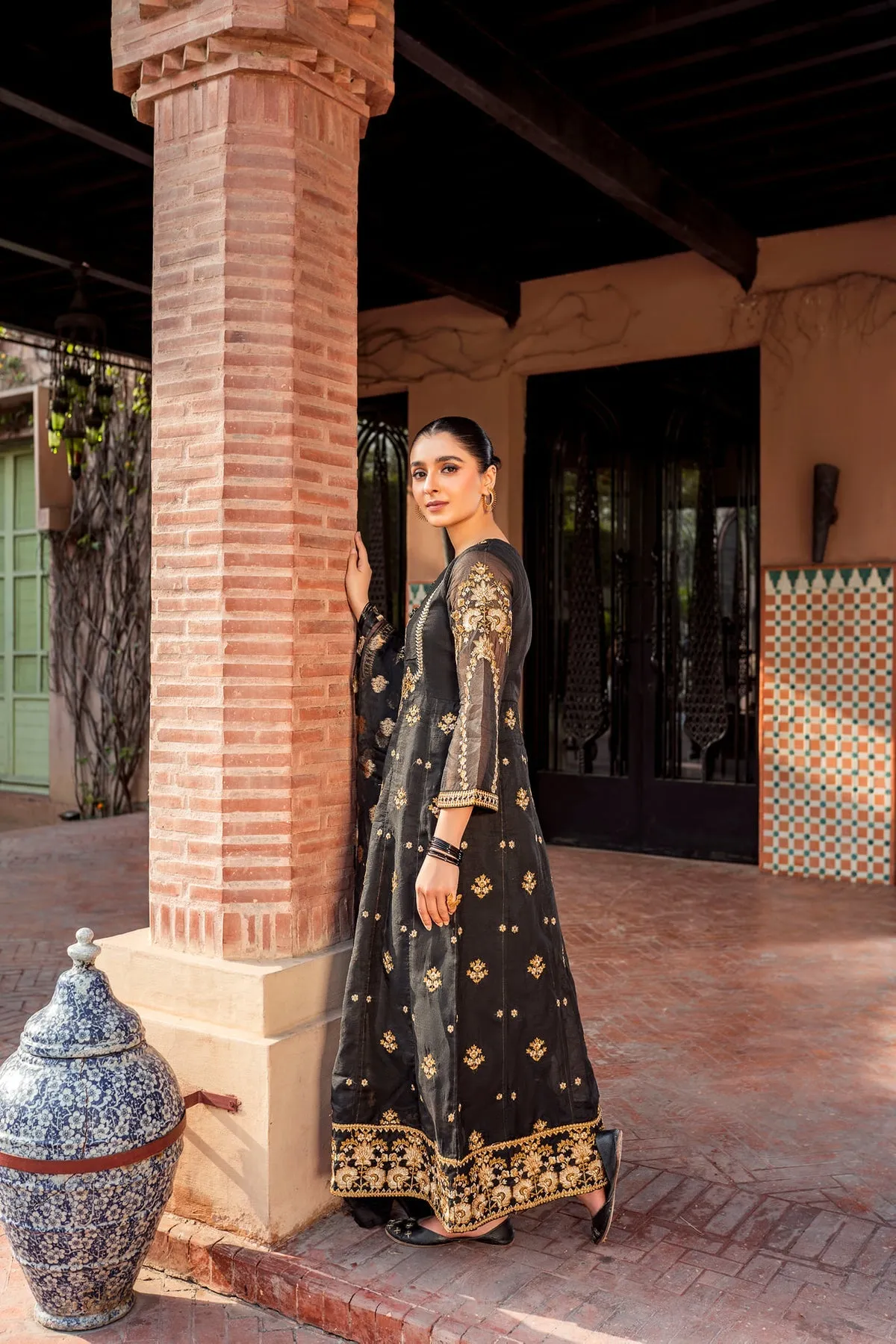 Royal Pakistani Black Dress in Pishwas Frock Style