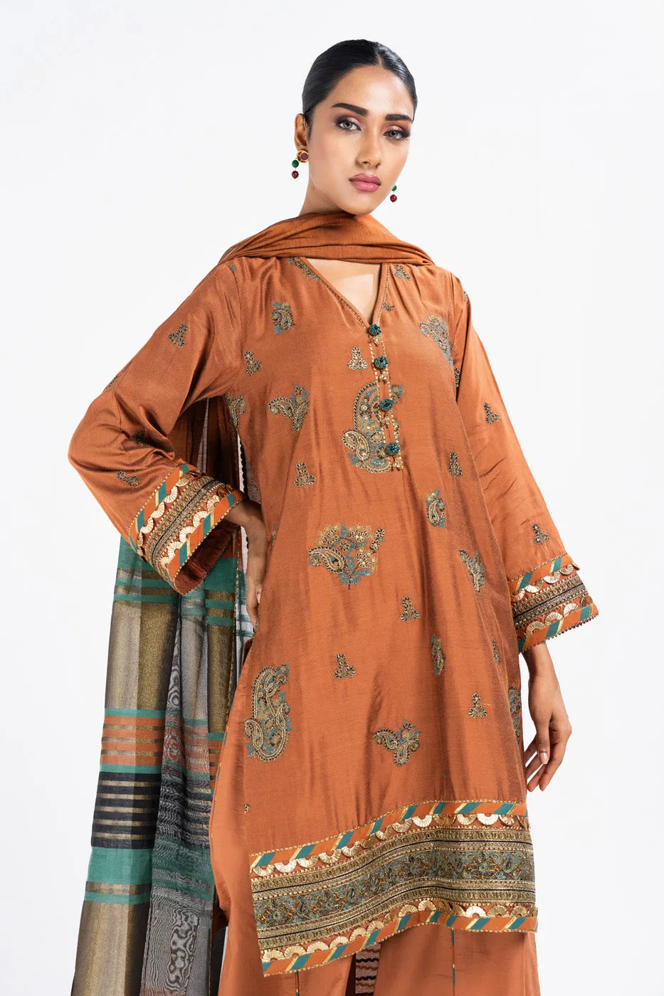 Rust Brown Embroidered Pakistani Salwar Kameez Party Salwar Suit