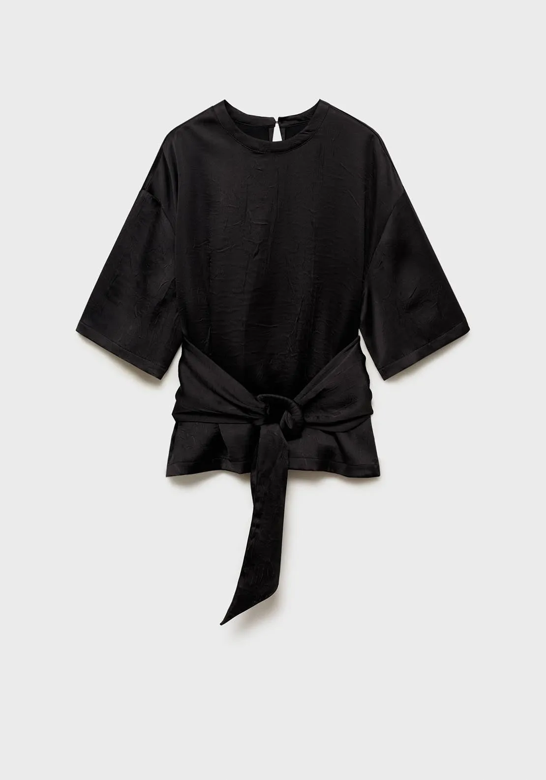 Satin blouse with belt - Black