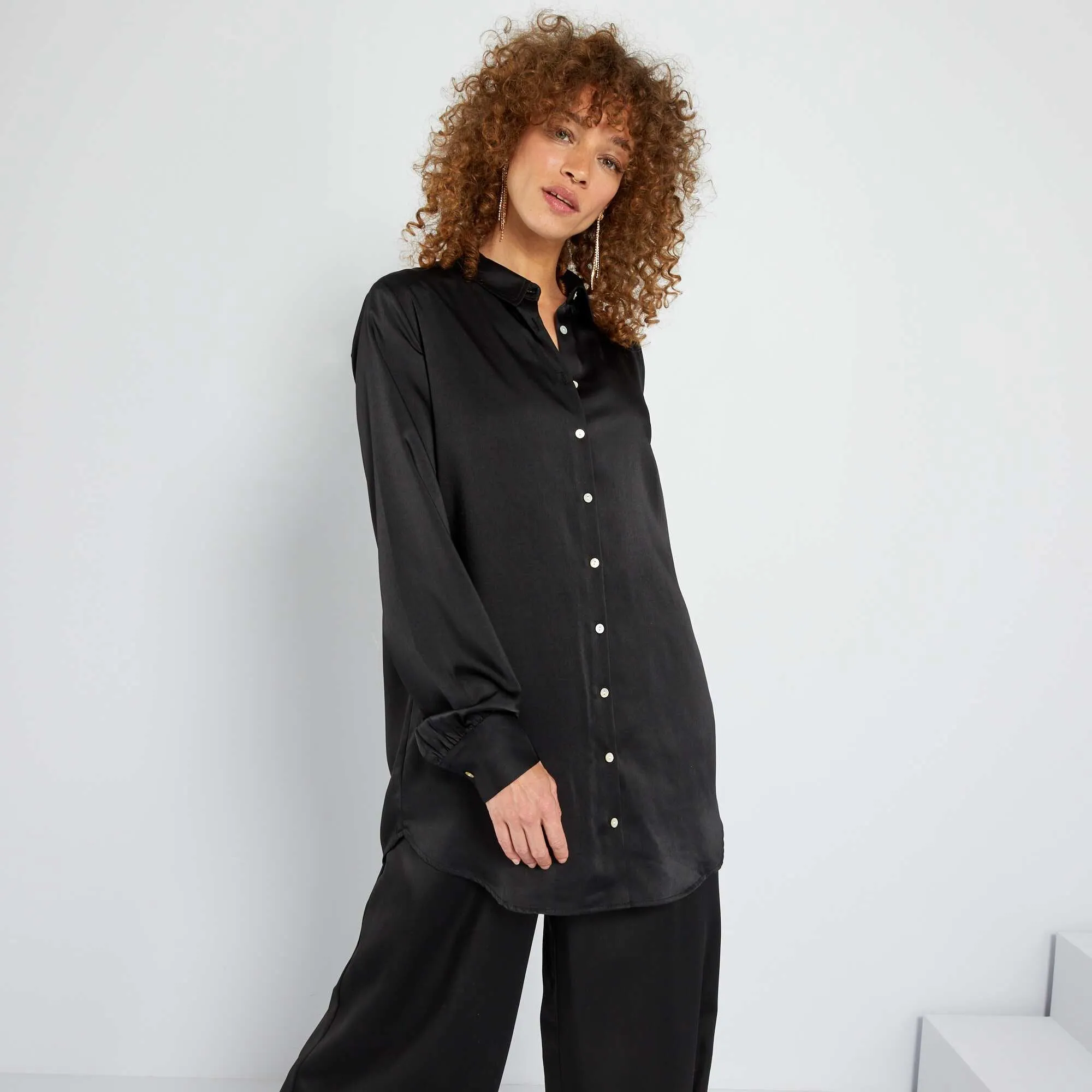 Satin-feel blouse BLACK