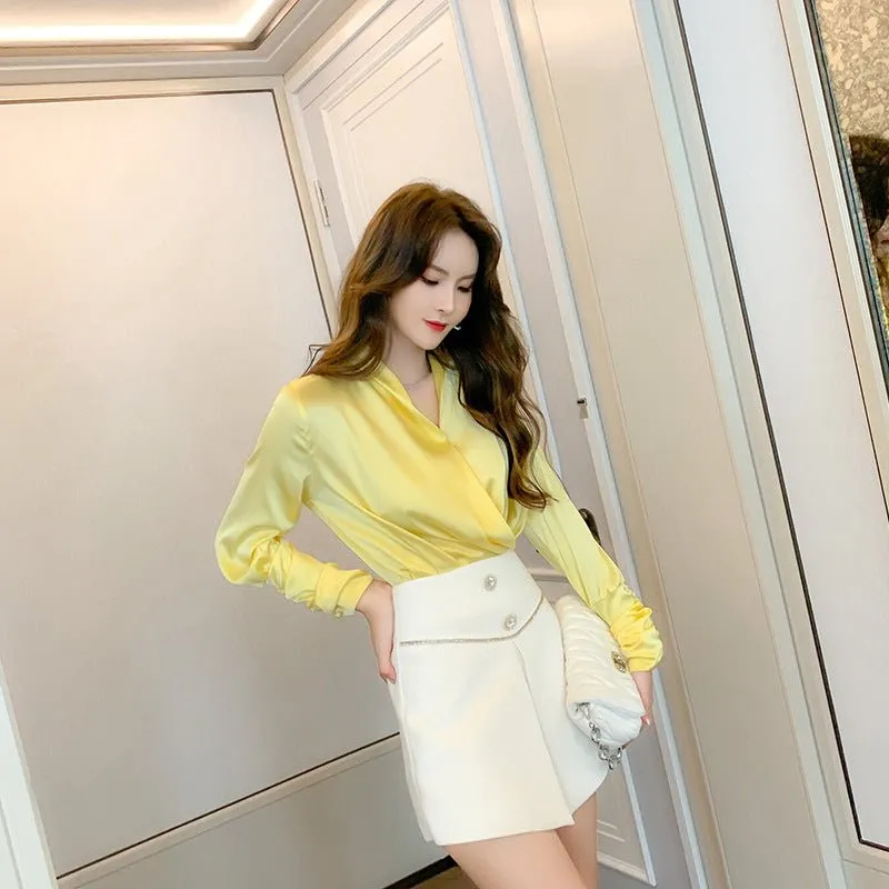 Schoensten Elegant Yellow Satin  Blouse