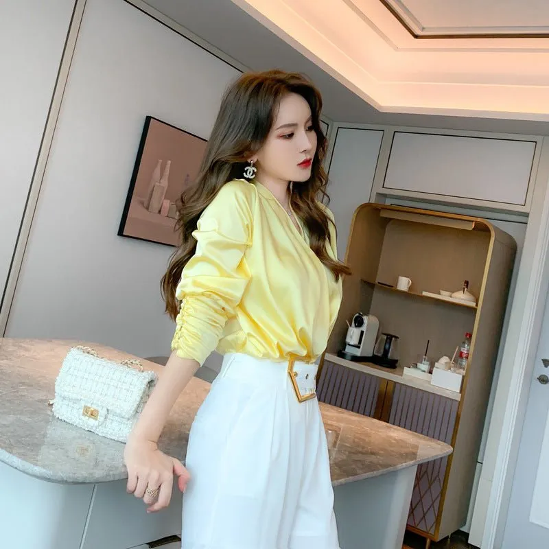 Schoensten Elegant Yellow Satin  Blouse