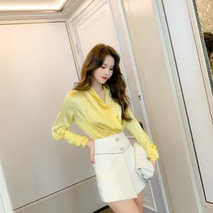 Schoensten Elegant Yellow Satin  Blouse