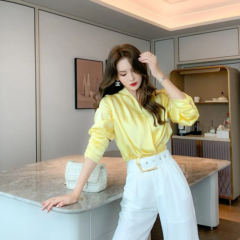 Schoensten Elegant Yellow Satin  Blouse
