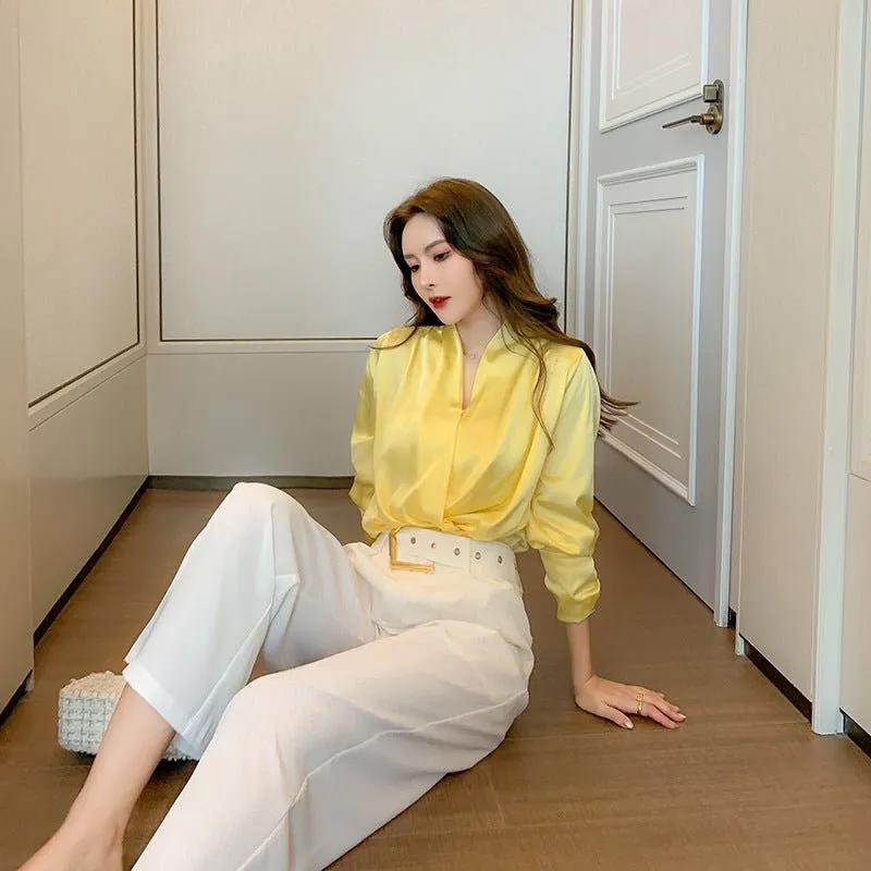 Schoensten Elegant Yellow Satin  Blouse