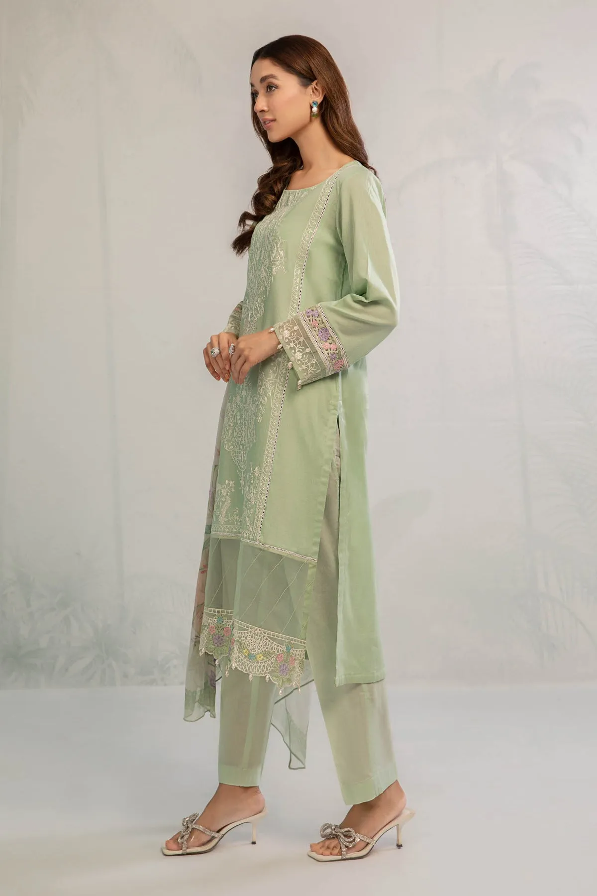 Sea Green Embroidered Pakistani Salwar Kameez with Dupatta Salwar Suit