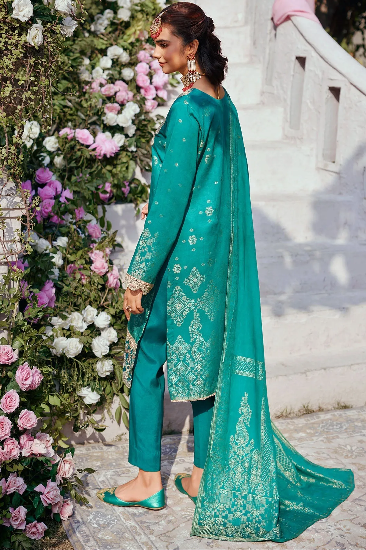 Sea Green Kameez Trousers with Dupatta Pakistani Eid Dress