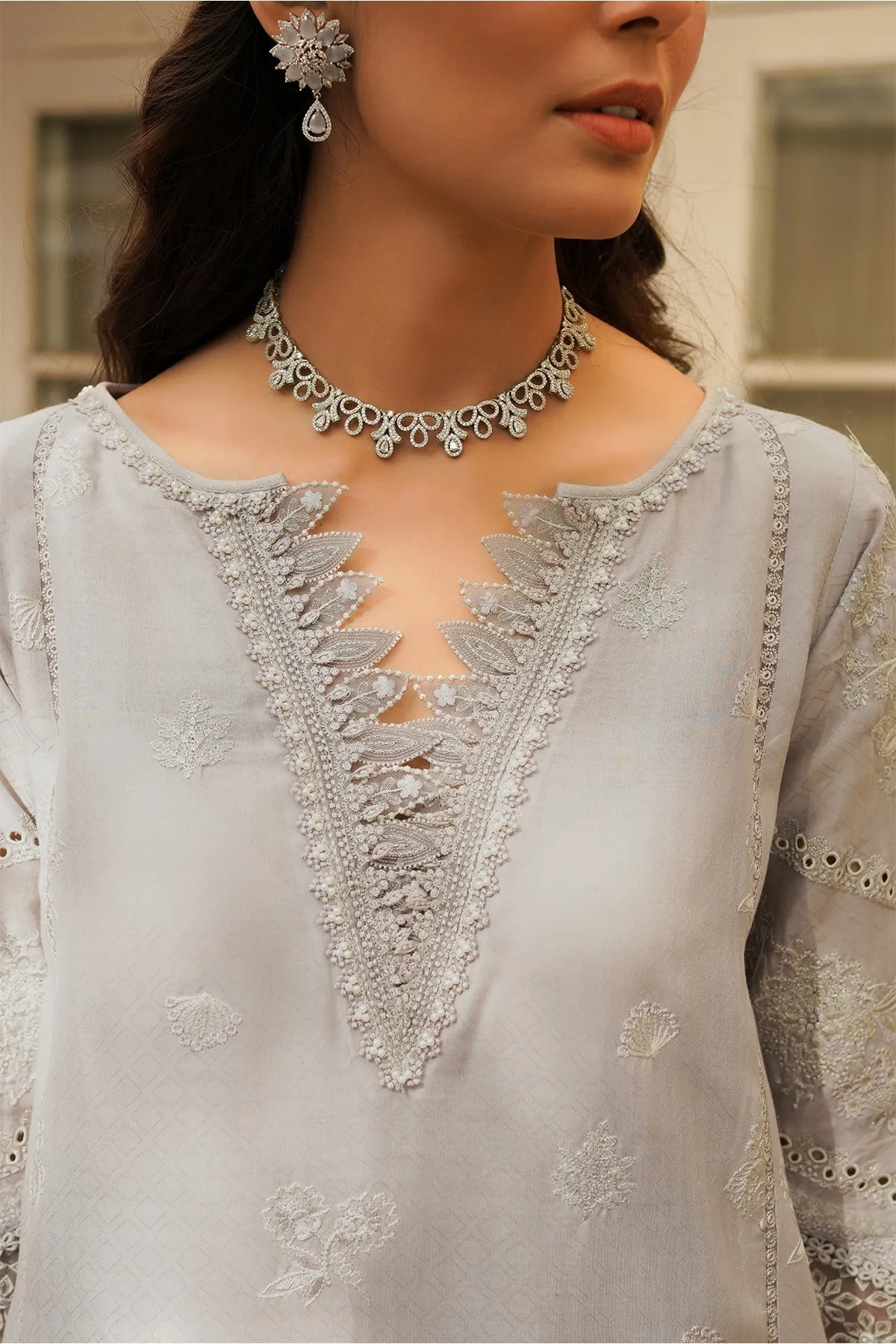 Silver Heavily Embellished Pakistani Kameez Salwar Suit with Dupatta