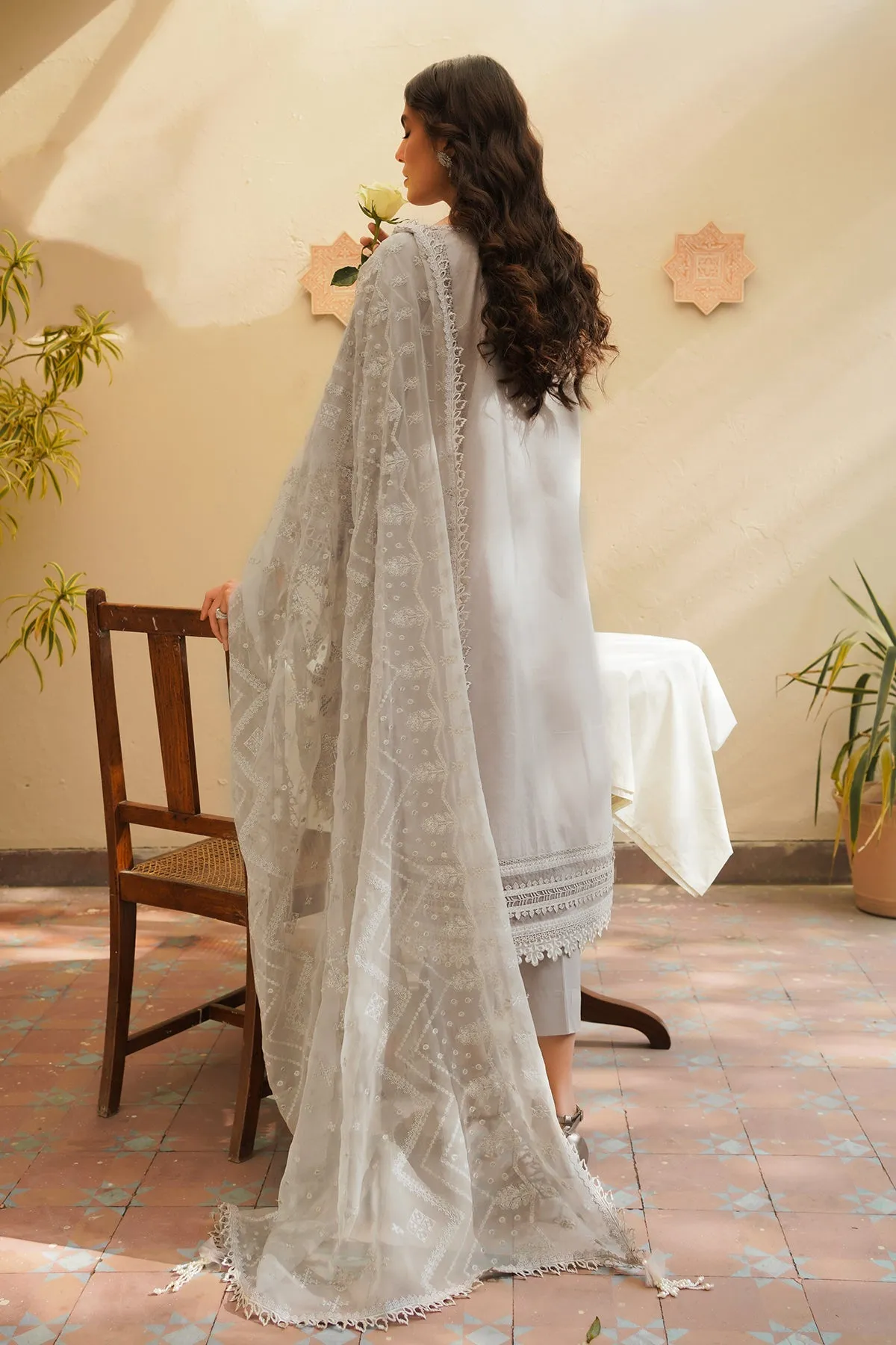 Silver Heavily Embellished Pakistani Kameez Salwar Suit with Dupatta