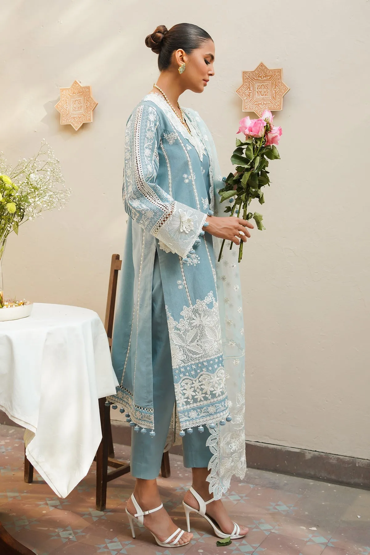 Sky Blue Embellished Pakistani Kameez Salwar Suit with Dupatta