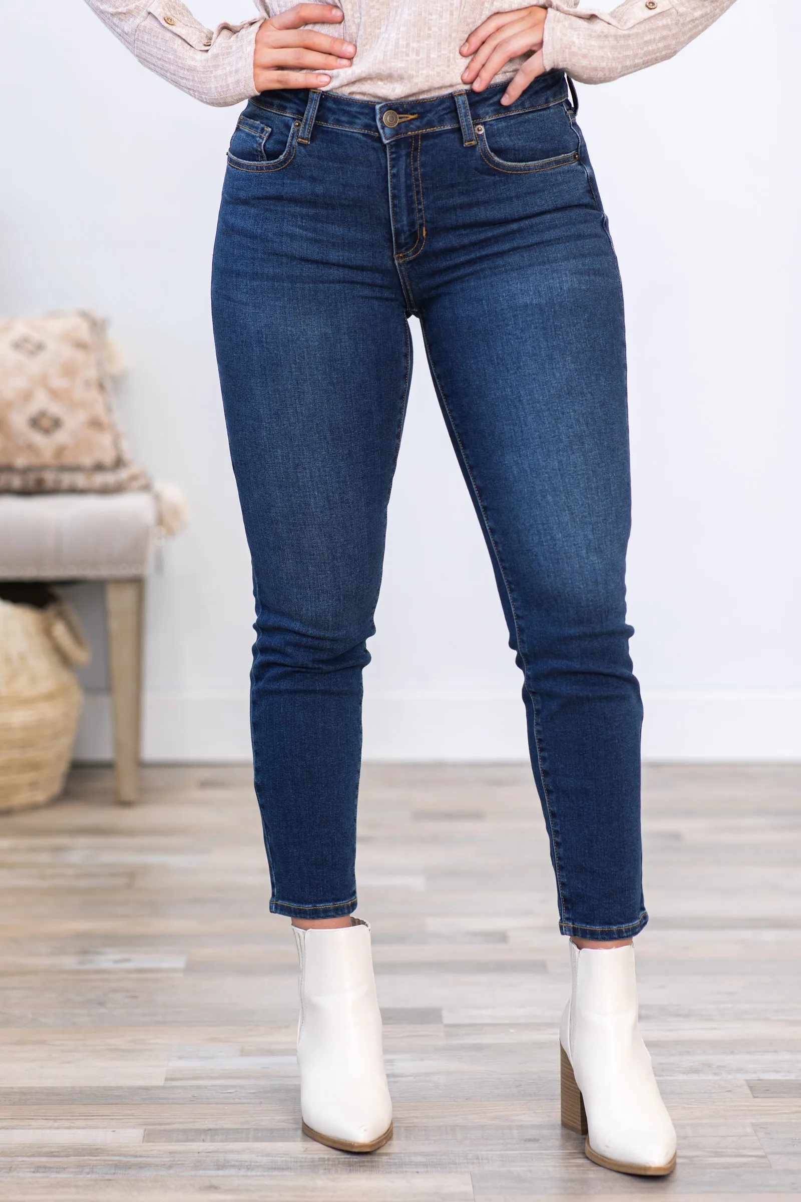 Sneak Peek Medium Wash Mid Rise Skinny Jeans