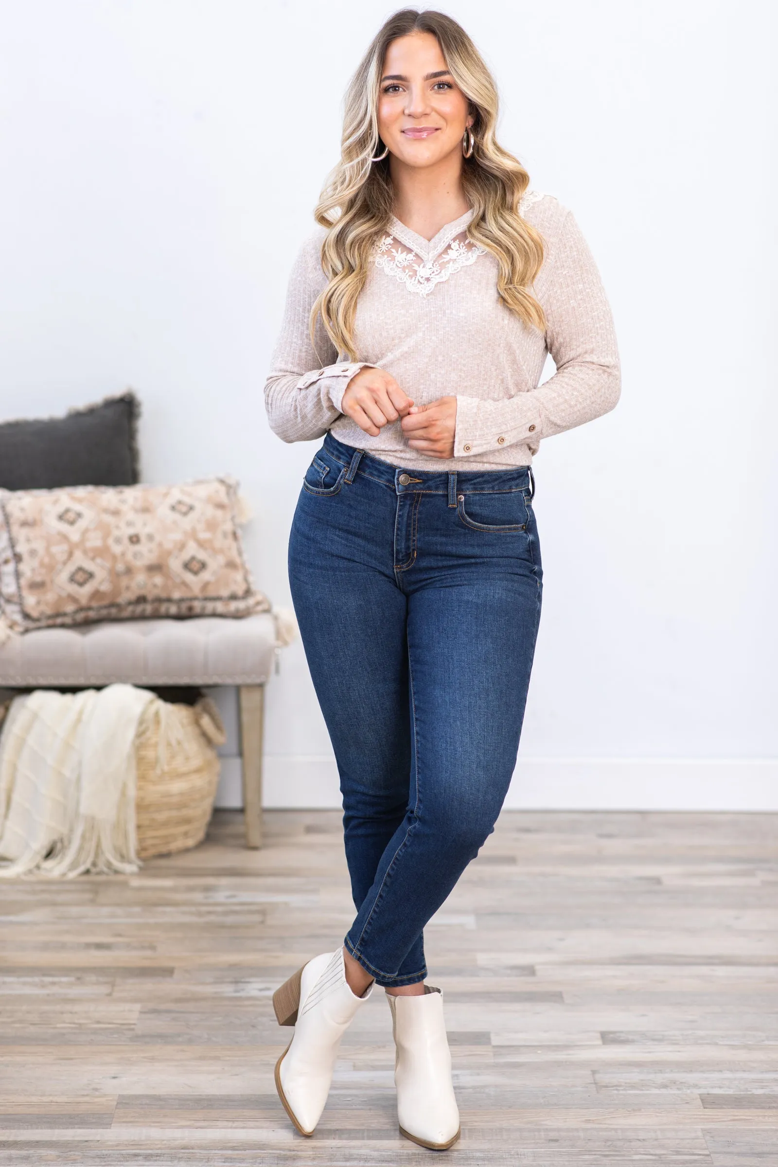 Sneak Peek Medium Wash Mid Rise Skinny Jeans