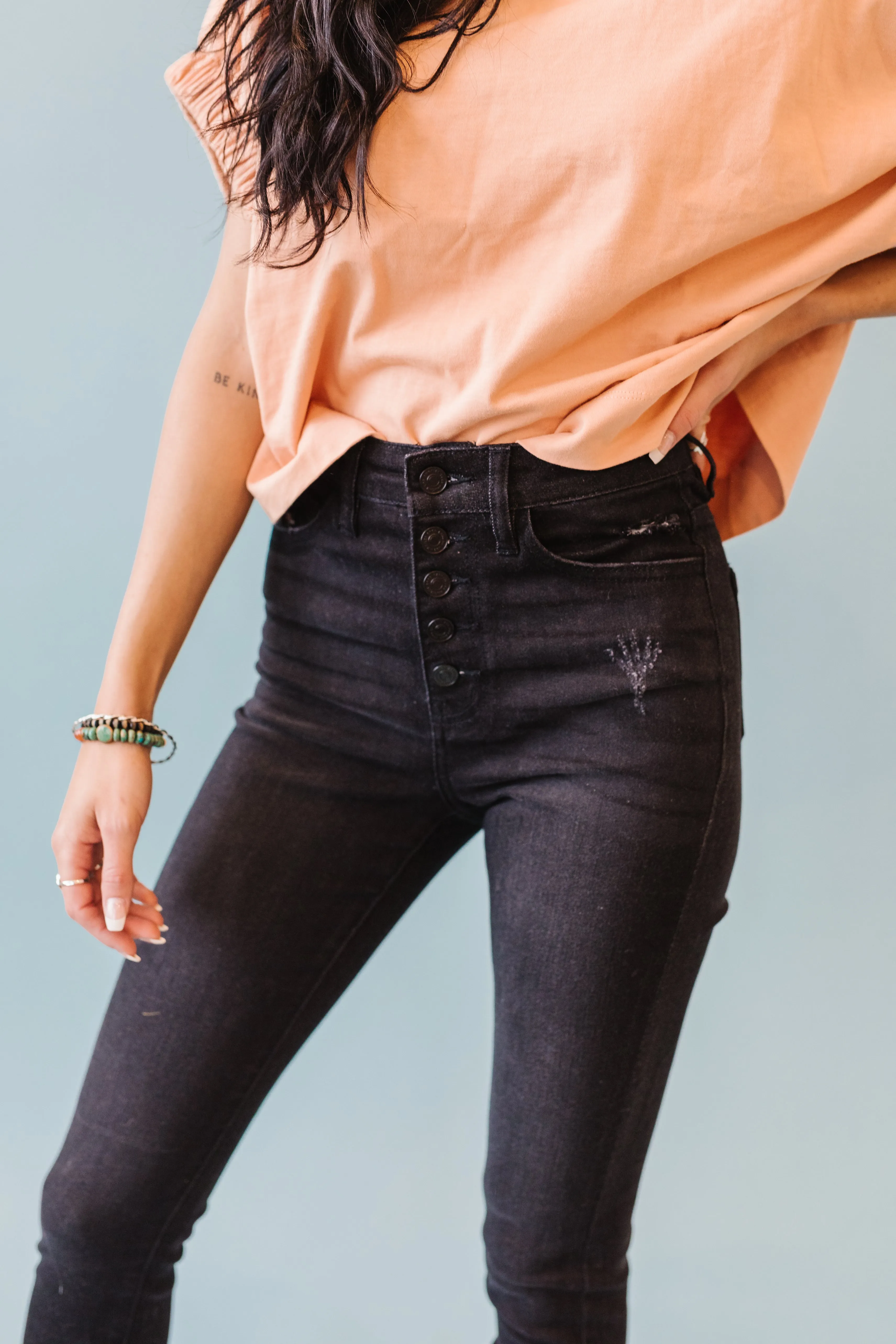 Superstar High Rise Button Fly Kancan Skinny // Dark Grey