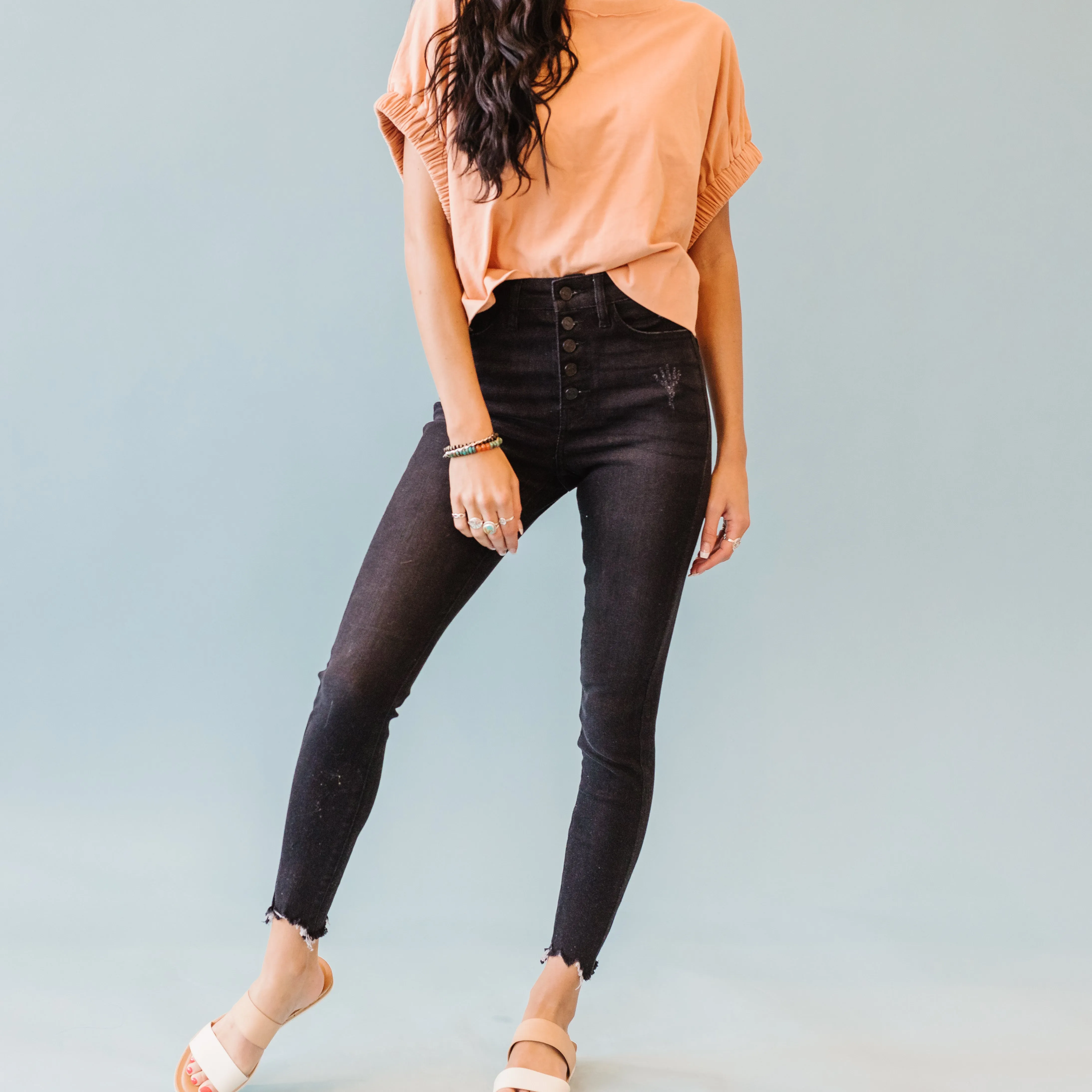 Superstar High Rise Button Fly Kancan Skinny // Dark Grey