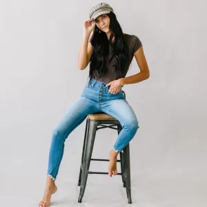 Superstar Kancan High Rise Button Skinny in Medium Wash