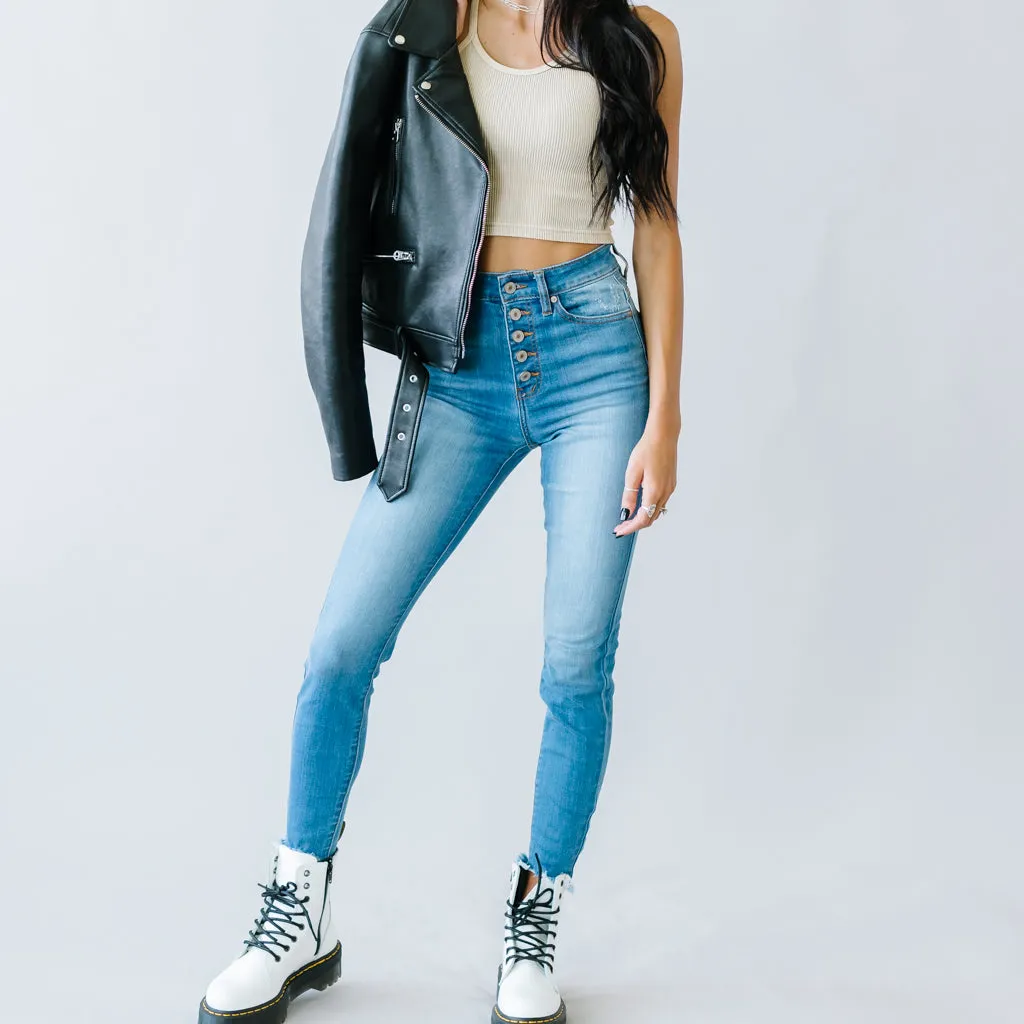 Superstar Kancan High Rise Button Skinny in Medium Wash