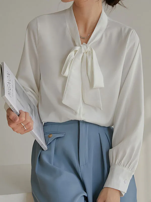 Tie Neck Long Sleeve Satin Blouse