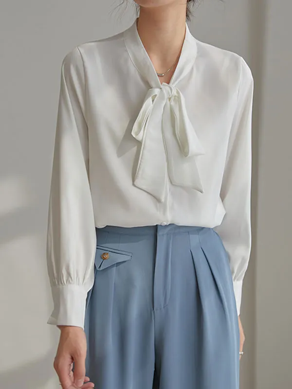 Tie Neck Long Sleeve Satin Blouse