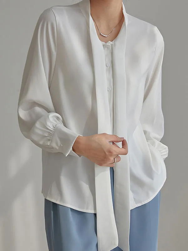 Tie Neck Long Sleeve Satin Blouse