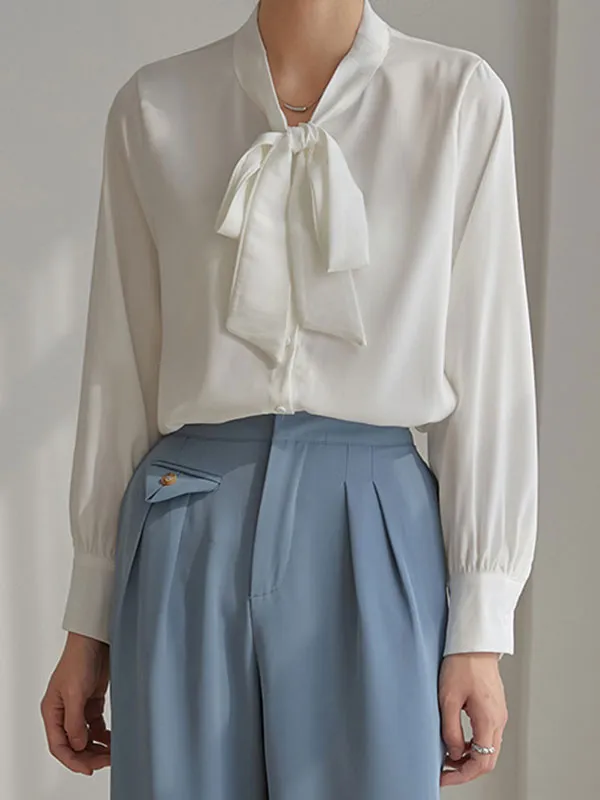 Tie Neck Long Sleeve Satin Blouse