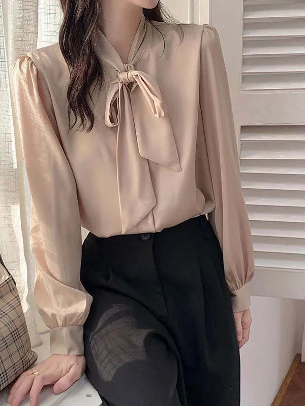Tie Neck Long Sleeve Satin Blouse