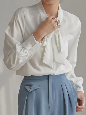 Tie Neck Long Sleeve Satin Blouse