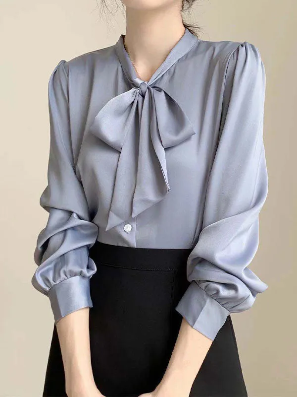 Tie Neck Long Sleeve Satin Blouse