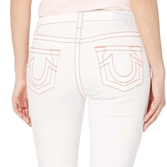 True Religion Big T Peach Halle White Skinny Jeans