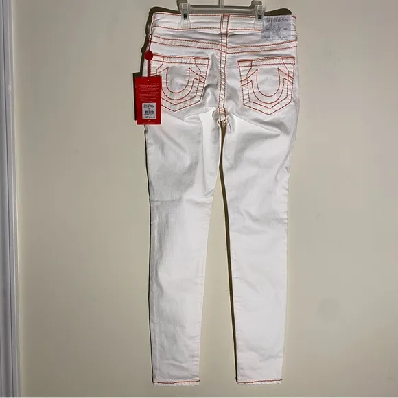 True Religion Big T Peach Halle White Skinny Jeans
