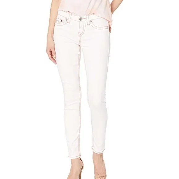 True Religion Big T Peach Halle White Skinny Jeans