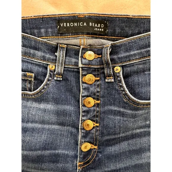 Veronica Beard Womens 25 Debbie 10' Skinny Ankle High Rise Jeans Blue Button Fly