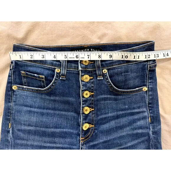 Veronica Beard Womens 25 Debbie 10' Skinny Ankle High Rise Jeans Blue Button Fly
