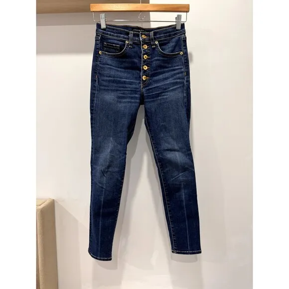 Veronica Beard Womens 25 Debbie 10' Skinny Ankle High Rise Jeans Blue Button Fly